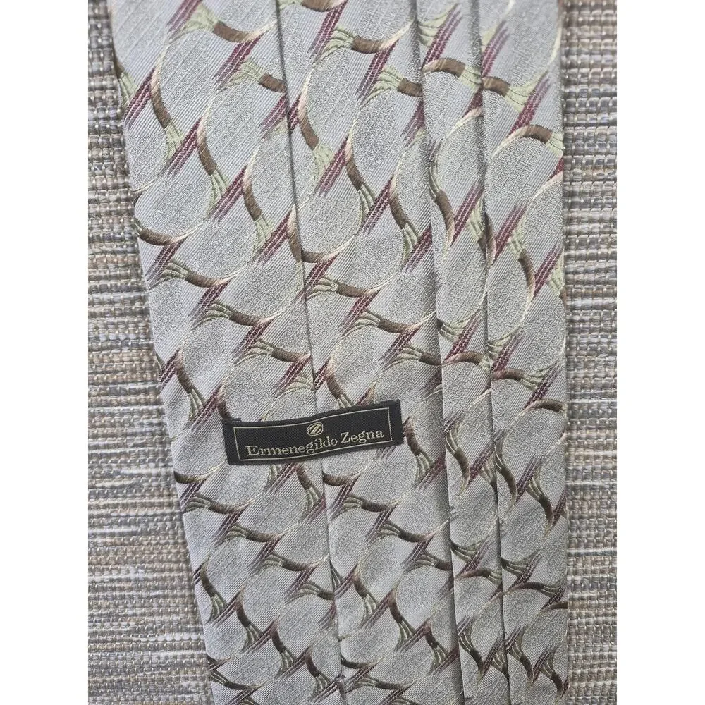 Ermenegildo Zegna Tie Mens Gray Silk Geometric Woven Classic Necktie Made Italy